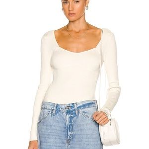 FRAME Sweetheart Long Sleeve Ribbed Top